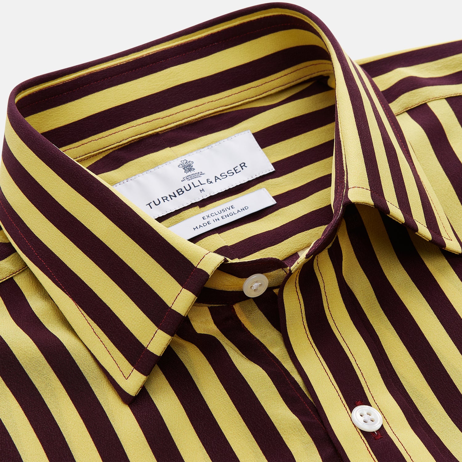 View 4 of product Yellow and Burgundy Candy Stripe Silk Weekend Fit Harold Shirt