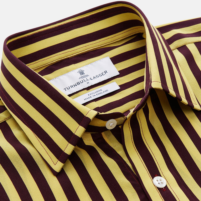 Yellow and Burgundy Candy Stripe Silk Weekend Fit Harold Shirt Image 3