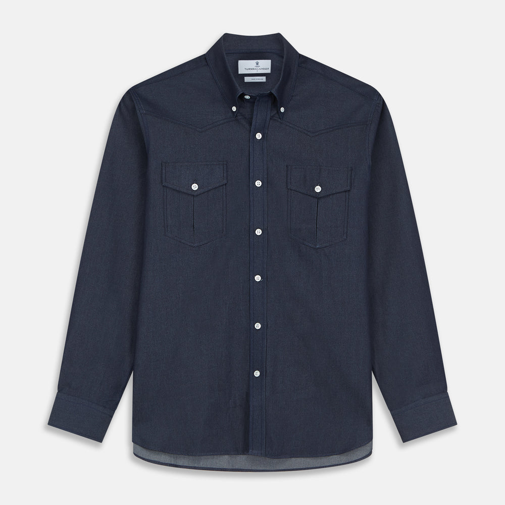 Navy Weekend Fit Larkin Shirt With Dorset Collar And 3-Button Cuffs