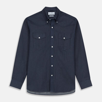 Navy Weekend Fit Larkin Shirt With Dorset Collar And 3-Button Cuffs