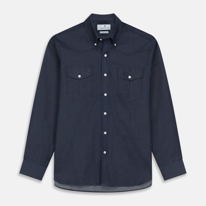 Navy Weekend Fit Larkin Shirt With Dorset Collar And 3-Button Cuffs