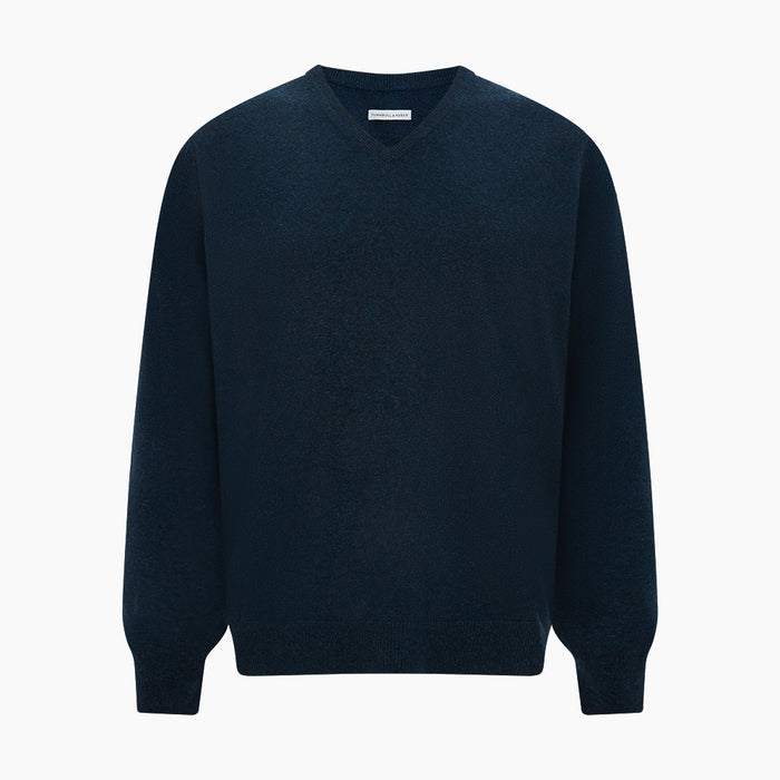 Dark Green Melange Cashmere V-neck Jumper Image 4
