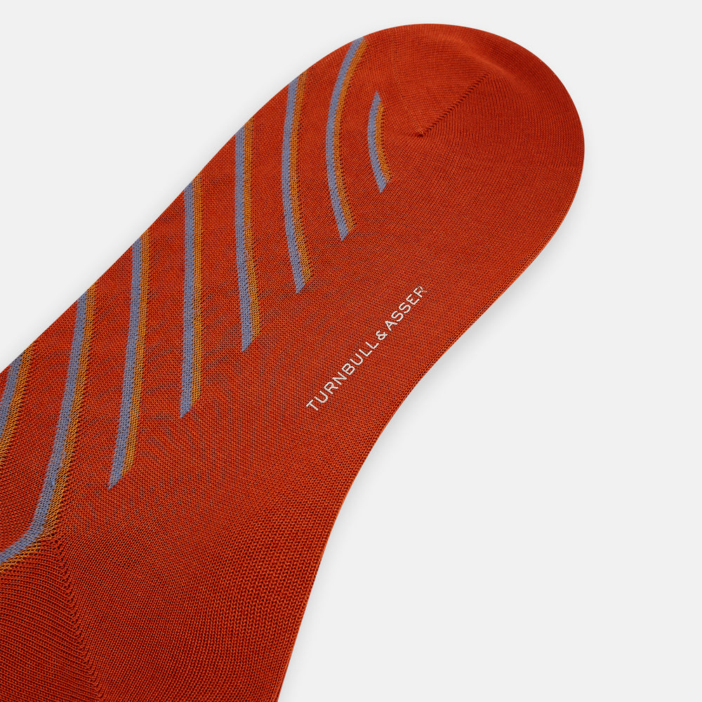 Rust/orange/blue Diagonal Striped Long Socks