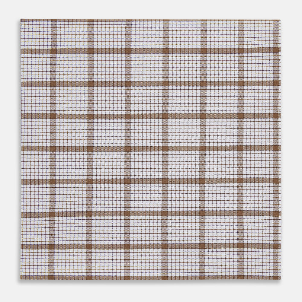 Hand Rolled Brown Overlay Check Handkerchief