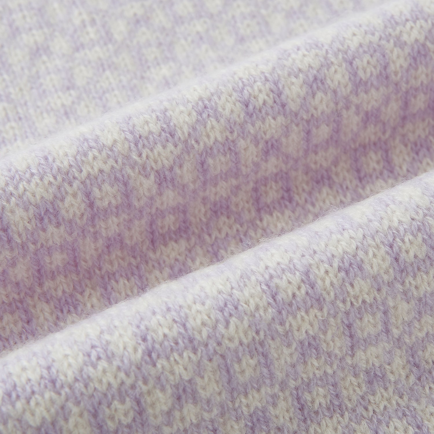 View 3 of product Ivory and Lilac Lozenge-Patterned Cashmere Knitted Scarf
