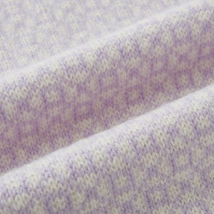Ivory and Lilac Lozenge-Patterned Cashmere Knitted Scarf Image 2