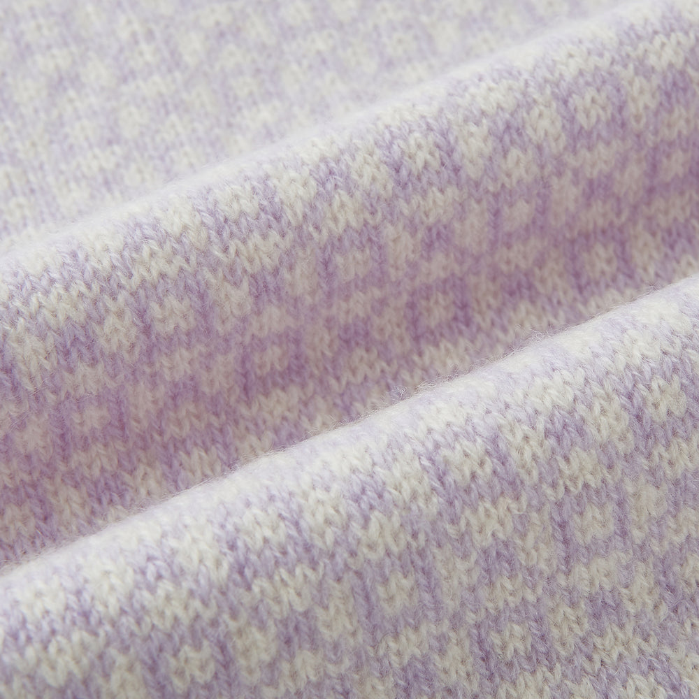 Ivory and Lilac Lozenge-Patterned Cashmere Knitted Scarf
