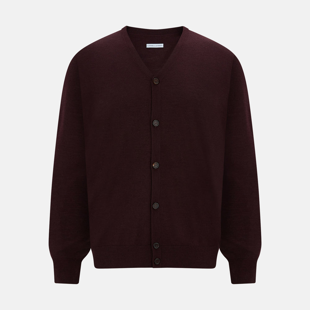 Burgundy Fine Merino V-Neck Cardigan