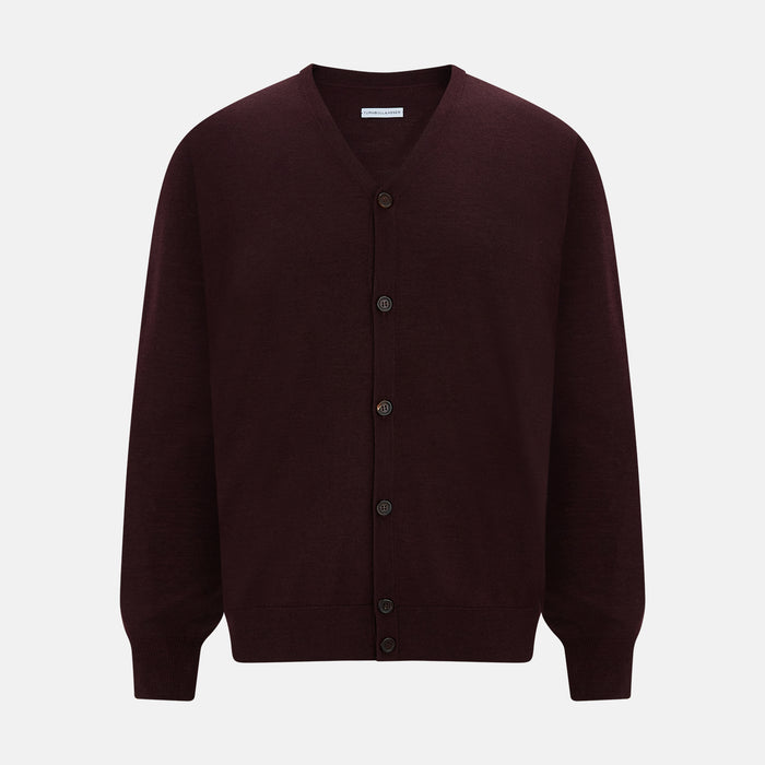 Burgundy Fine Merino V-Neck Cardigan