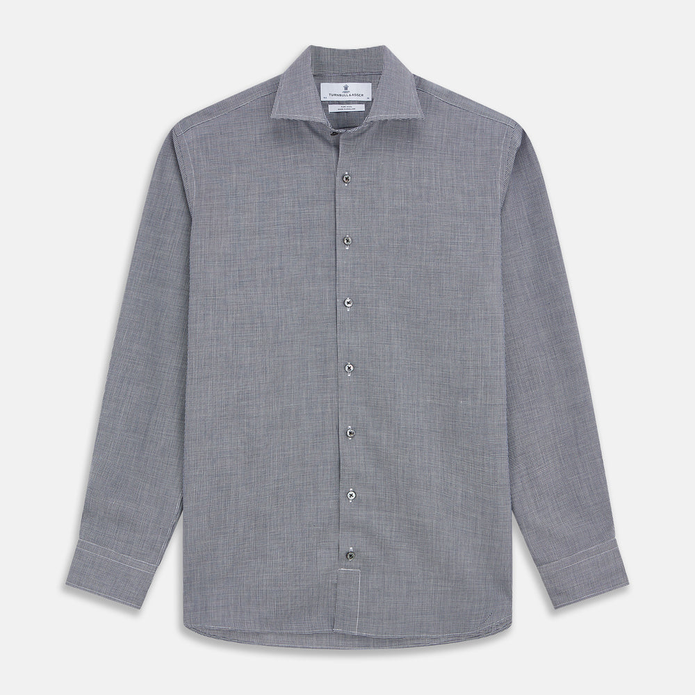 Navy Houndstooth Wool Tailored Fit Shelton Shirt