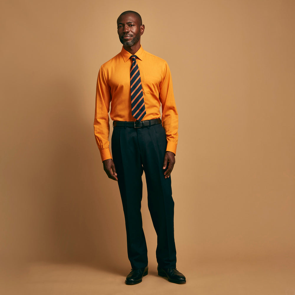 Orange Weekend Fit Cotton & Wool Shirt with Derby Collar and 1 Button Cuffs