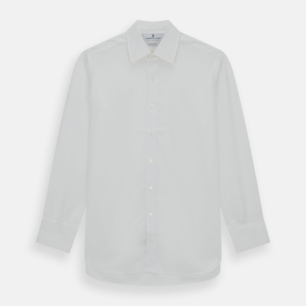 Plain White Cotton Shirt with T&A Collar and Double Cuffs