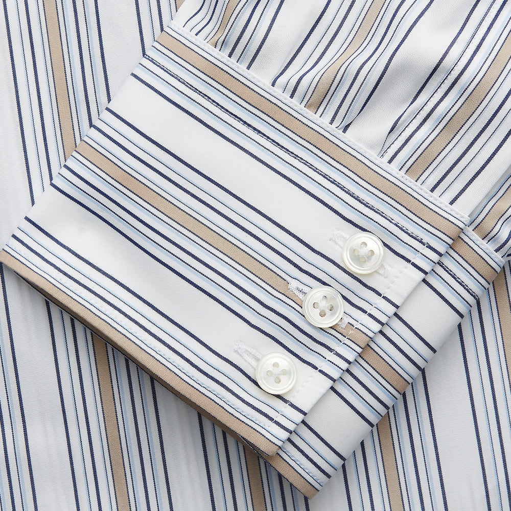 Sand Multi Stripe Regular Fit Shirt with T&A Collar & 3 Button Cuffs