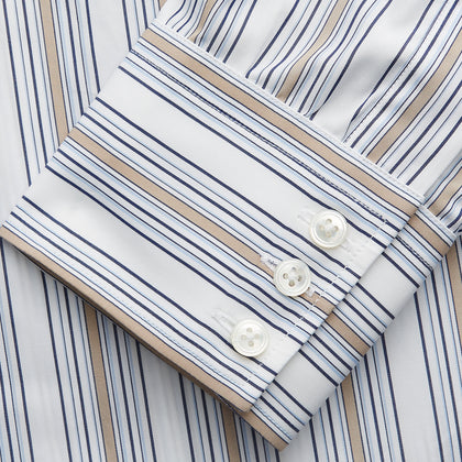 Sand Multi Stripe Regular Fit Shirt with T&A Collar & 3 Button Cuffs Image 2