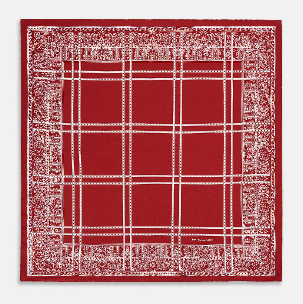 Red Paisley Bandana Patterned Silk Pocket Square
