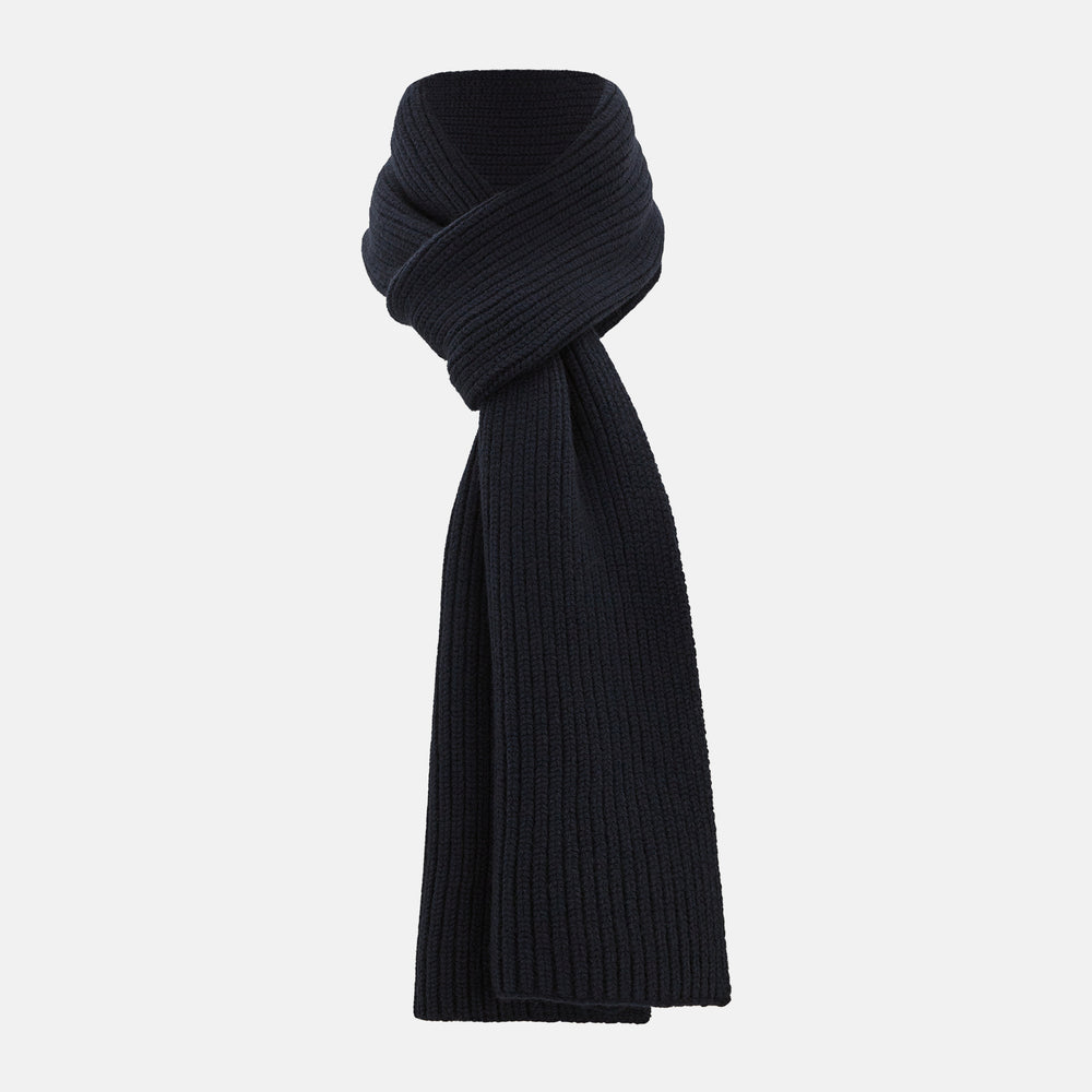 Navy Rib-Knit Cashmere Scarf