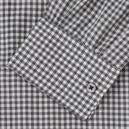 Grey Check Weekend Fit Flannel Shirt with Derby Collar and 1-Button Cuffs Image 3