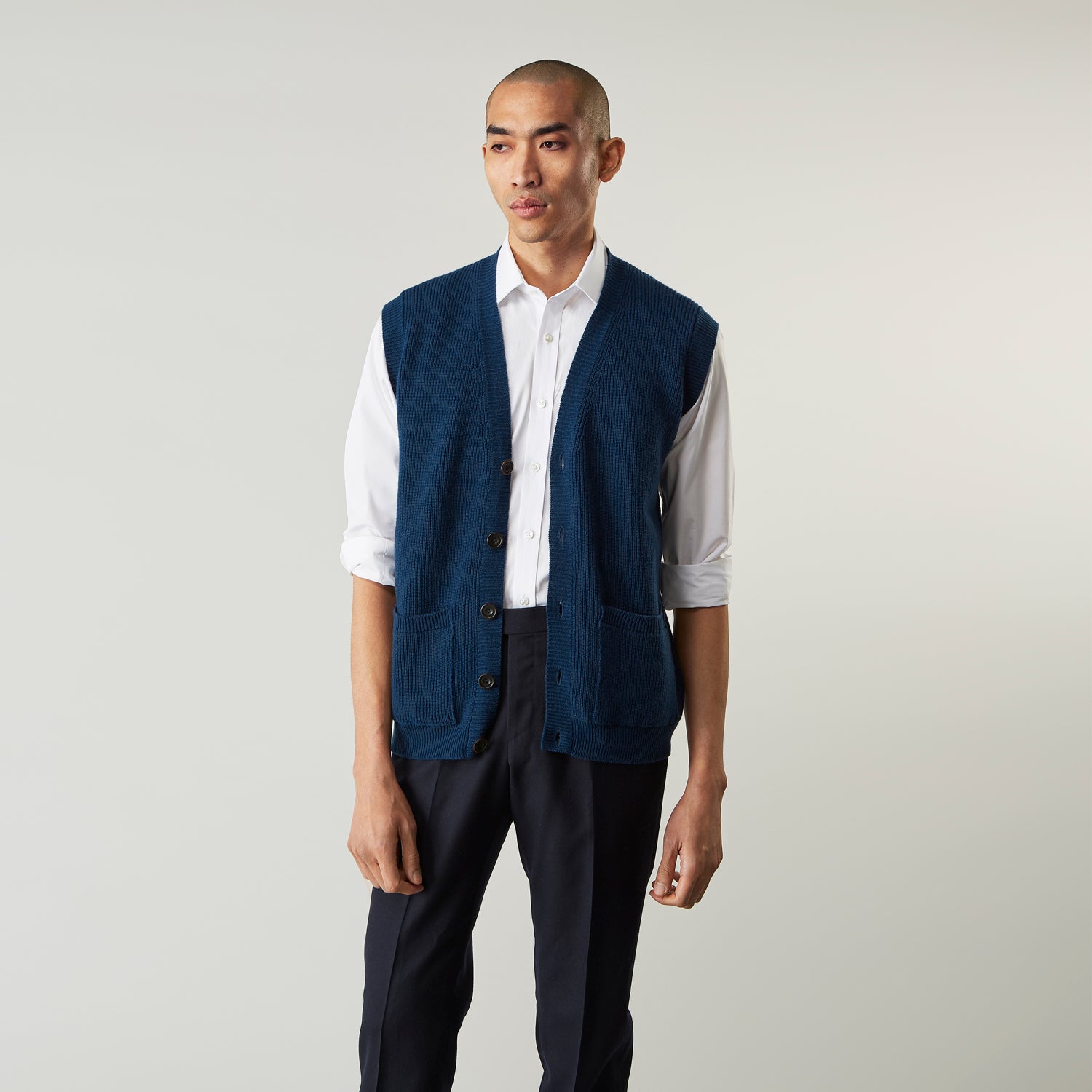 View 3 of product Navy Sleeveless Cashmere Cardigan