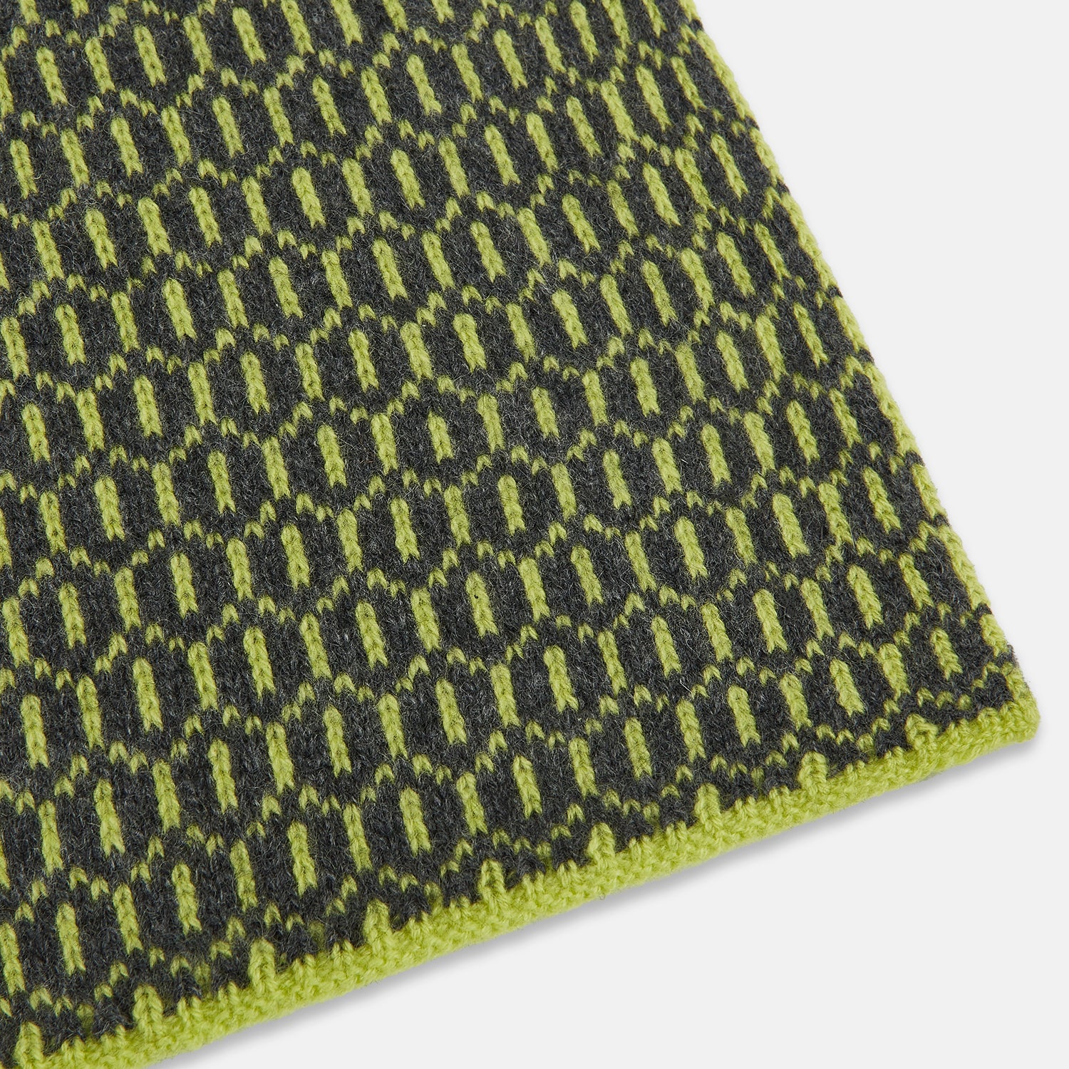 View 2 of product Graphite and Chartreuse Lemon Hexagon Cashmere Knitted Scarf