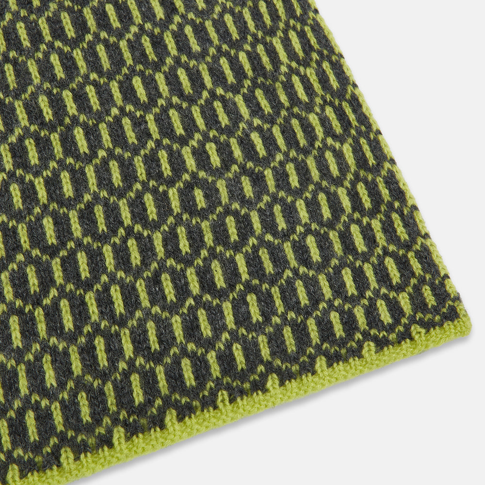 Graphite and Chartreuse Lemon Hexagon Cashmere Knitted Scarf