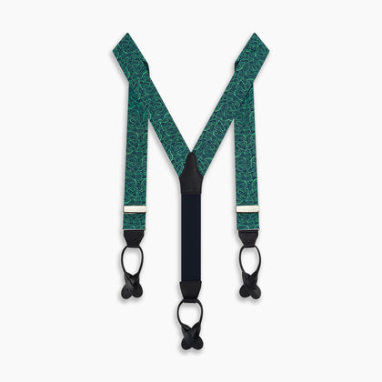 Kelly Green Paisley Adjustable Silk and Navy Leather Braces Image 2