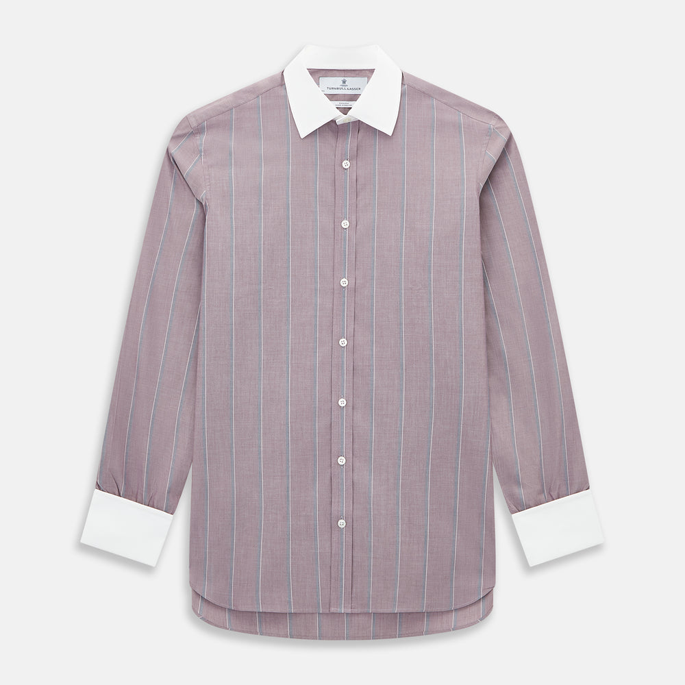 Light Porto Red Track Stripe Shirt with Contrast T&A Collar and Cuffs