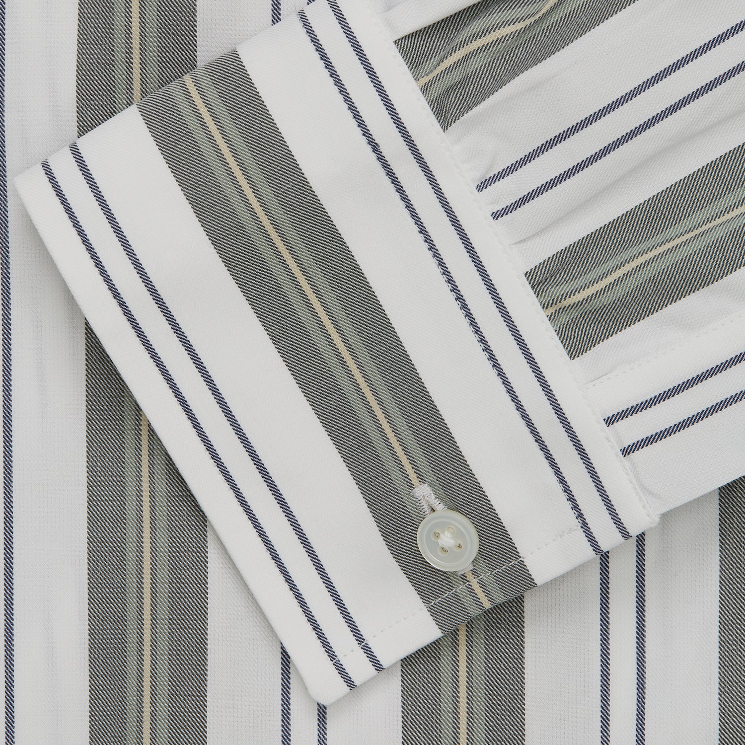 View 5 of product Green, Blue & White Stripe Weekend Fit Shirt with Derby Collar & 1-Button Cuffs