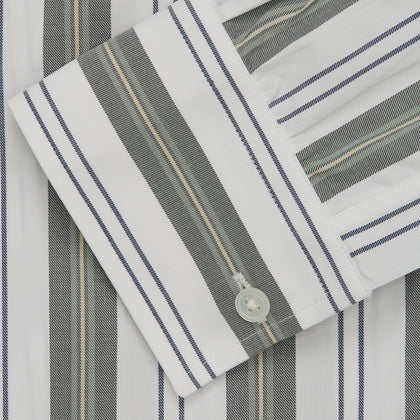 Green, Blue & White Stripe Weekend Fit Shirt with Derby Collar & 1-Button Cuffs Image 4