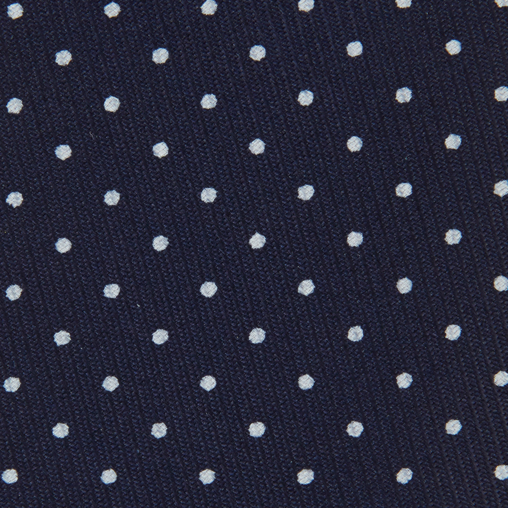 White and Navy Spot Printed Silk Tie