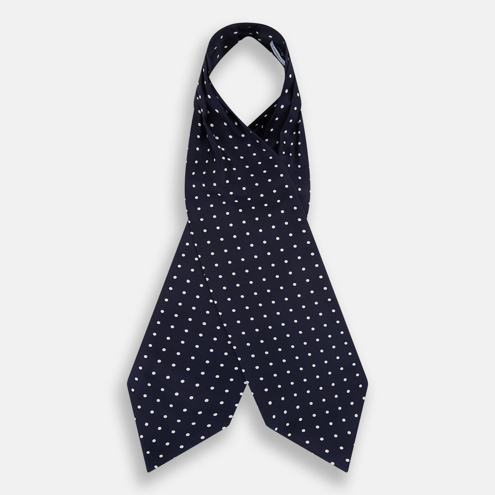 White Dot and Navy Silk Cravat