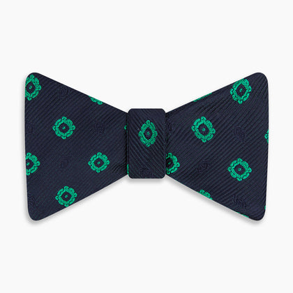 Navy and Green Motif Silk Bow Tie Image 3