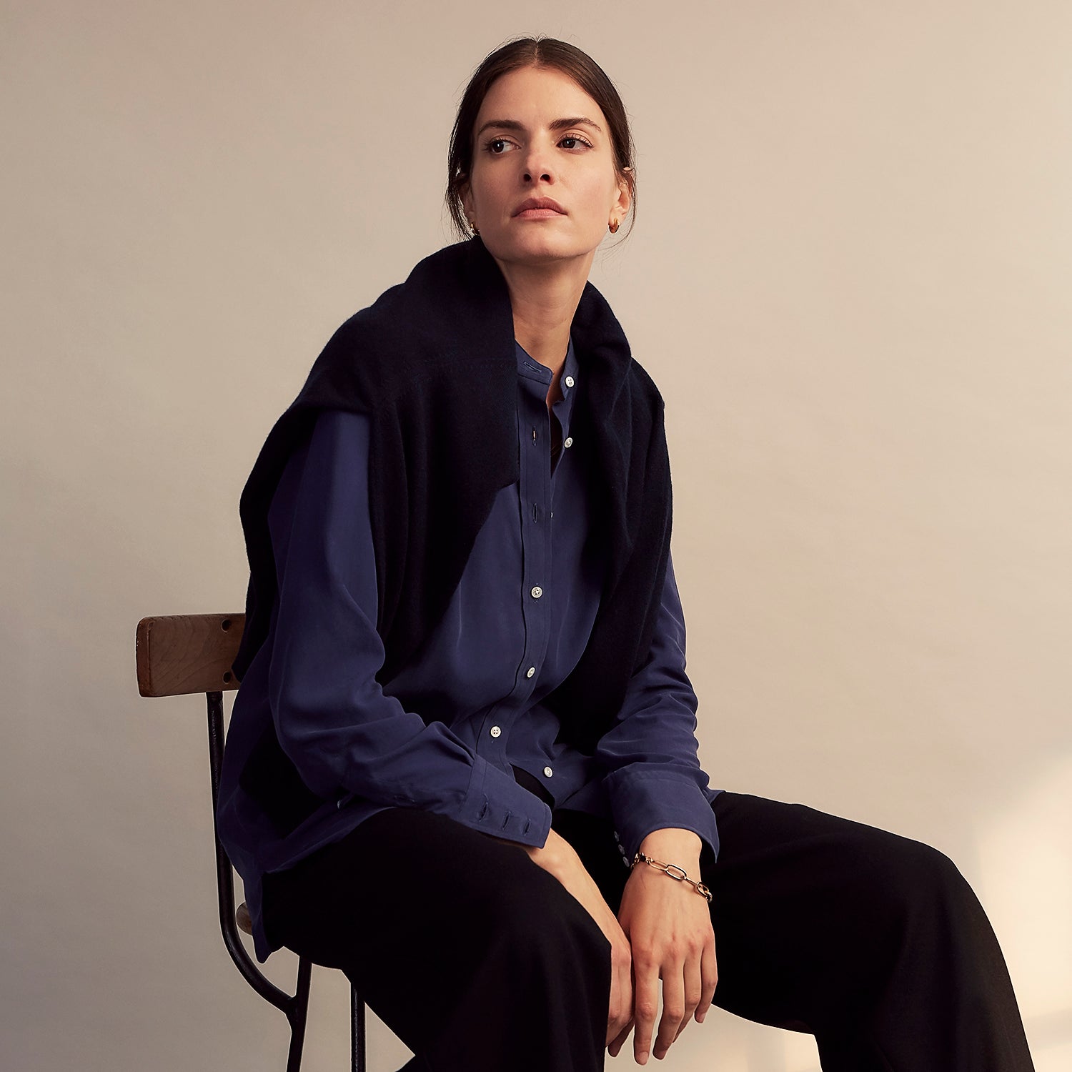 View 10 of product Blue Soft-touch Silk Lauren Shirt