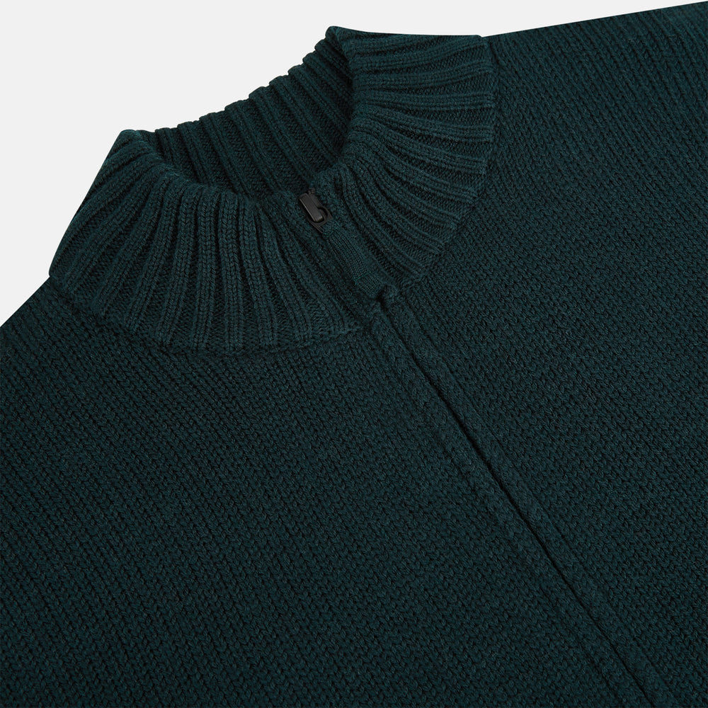 Forest Green Merino High Neck Zipped Cardigan