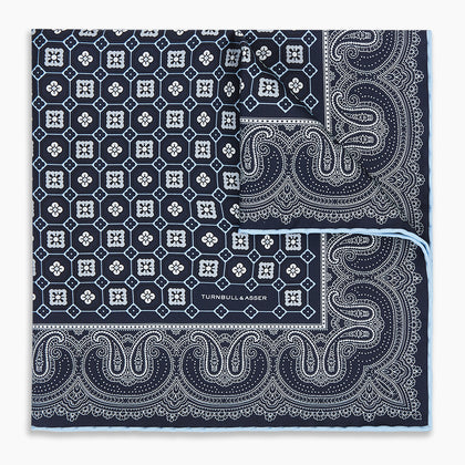 Navy Floral Tile and Paisley Silk Pocket Square Image 9