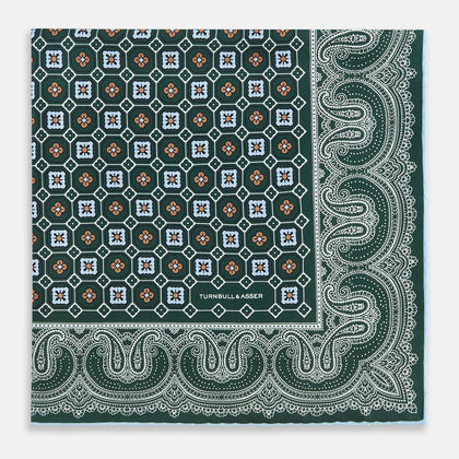Forest Green Floral Tile and Paisley Silk Pocket Square Image 7