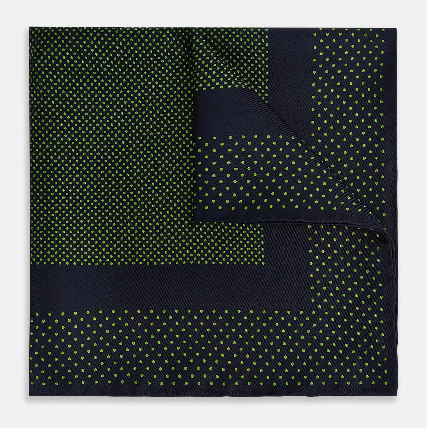 View 1 of product Navy and Kelly Green Dot Silk Pocket Square