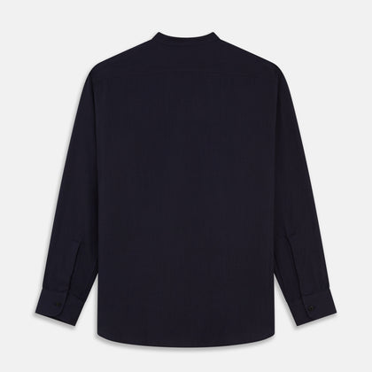Navy Military Weekend Fit Cotton & Wool Shirt with Stand Collar and 1 Button Cuffs Image 4