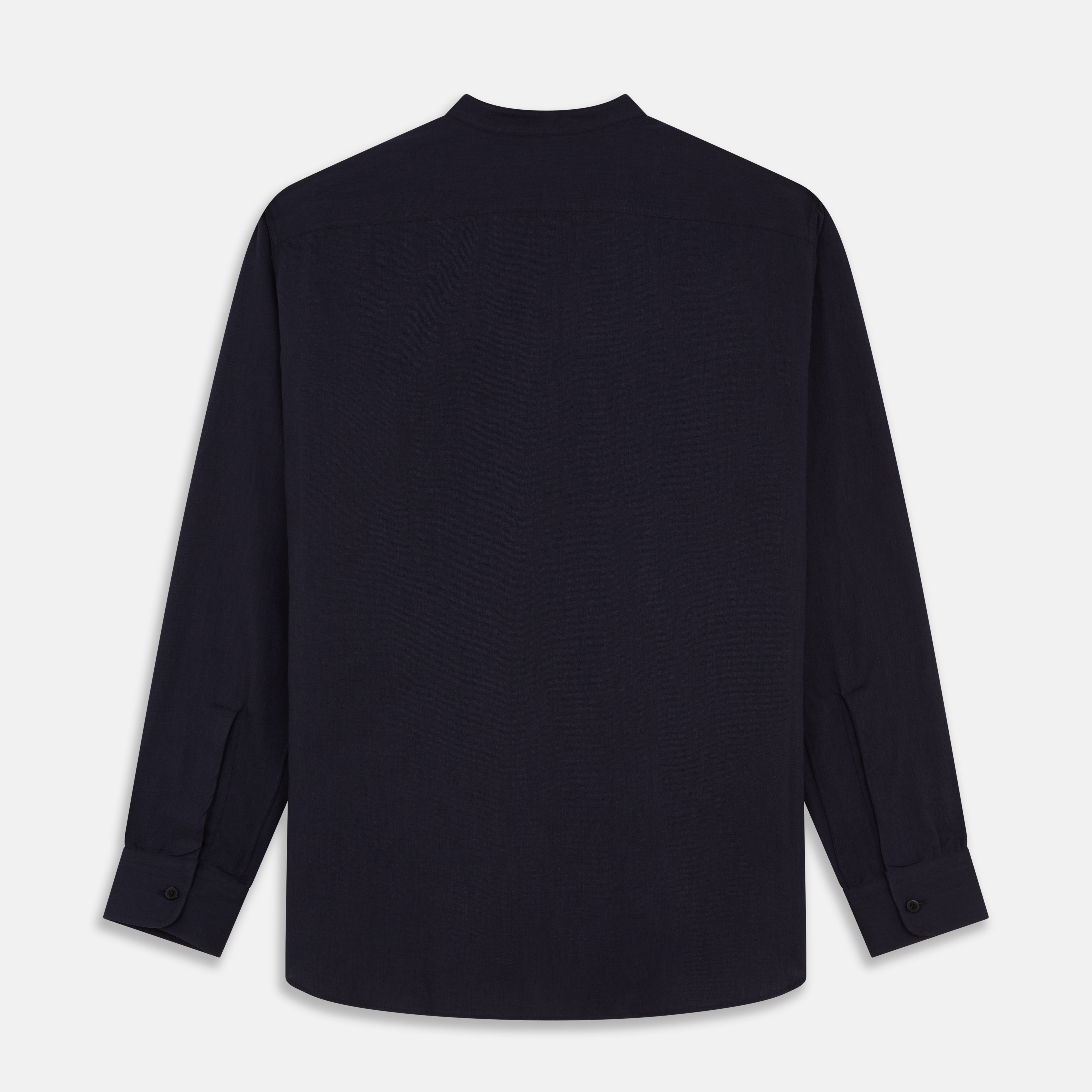 View 5 of product Navy Military Weekend Fit Cotton & Wool Shirt with Stand Collar and 1 Button Cuffs