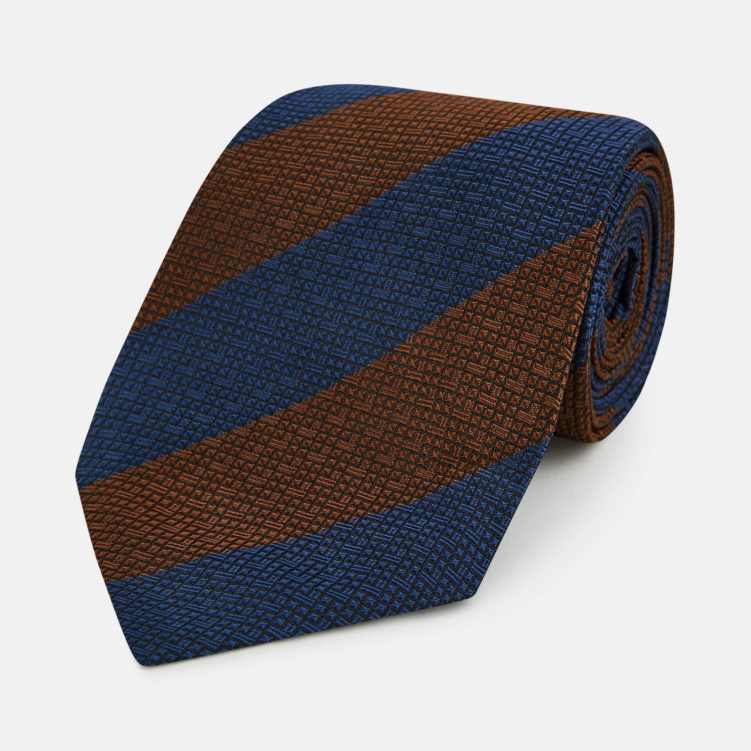 View 1 of product Brown and Navy Block Stripe Silk Tie