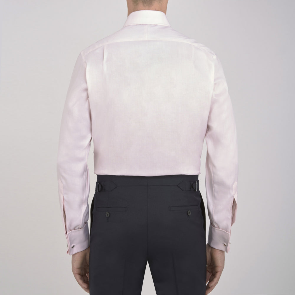 Pink Herringbone Superfine Cotton Shirt with T&A Collar and Double Cuffs