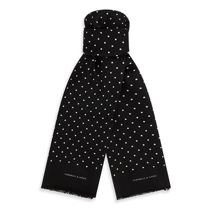 Black and White Spotted Silk Scarf Image 3