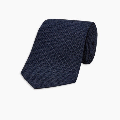 Navy Plain Woven Grenadine Silk Tie Image 4