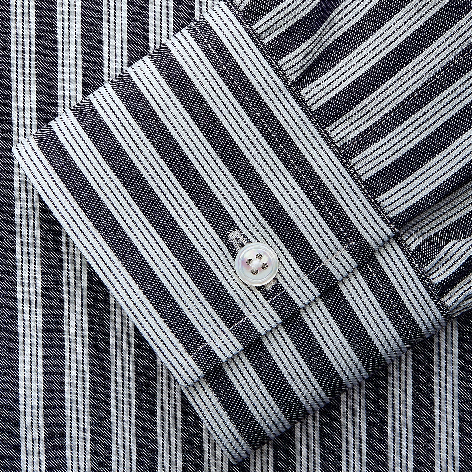 Navy Multi Stripe Weekend Fit Wool Shirt with Derby Collar and 1 Button Cuffs