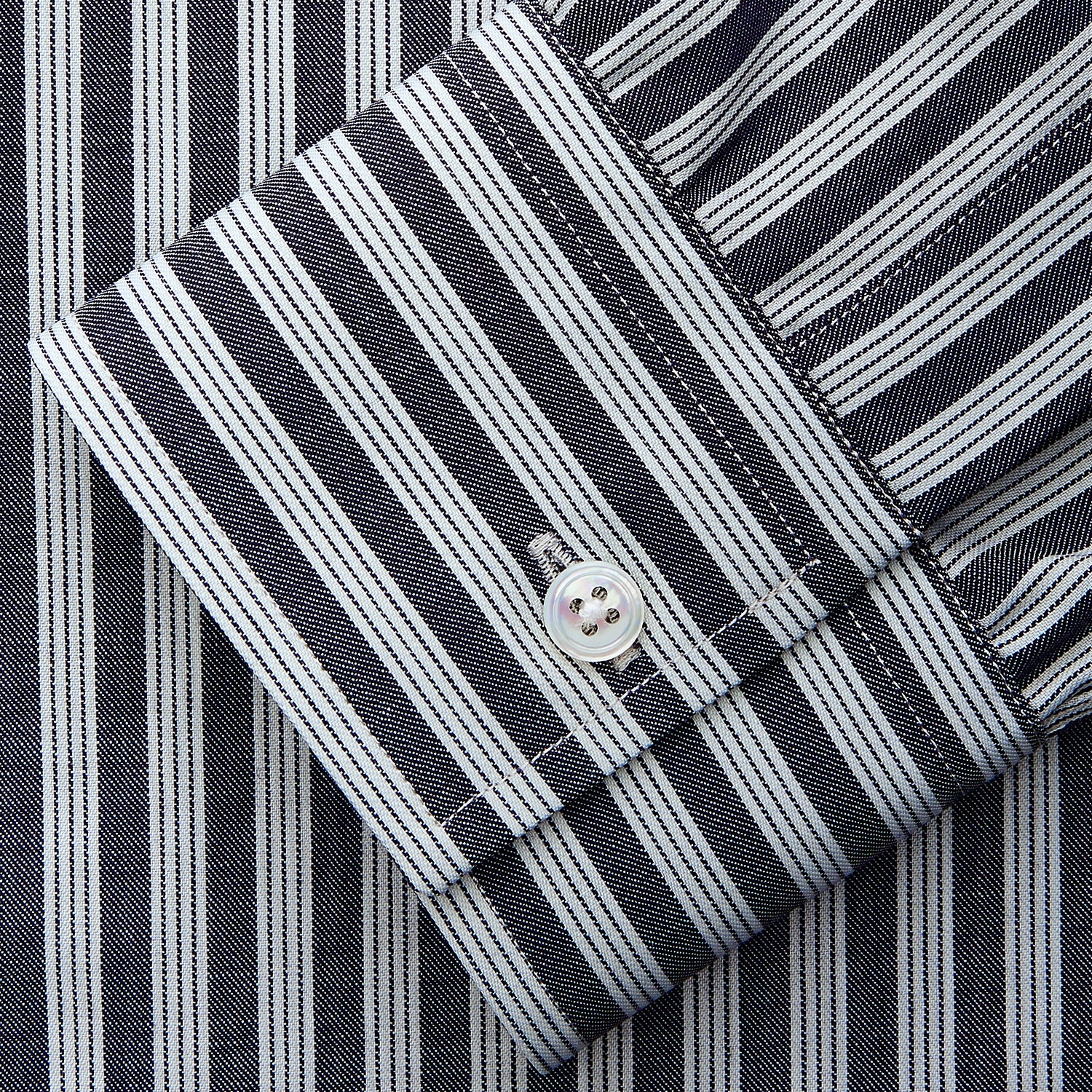 View 3 of product Navy Multi Stripe Weekend Fit Wool Shirt with Derby Collar and 1 Button Cuffs
