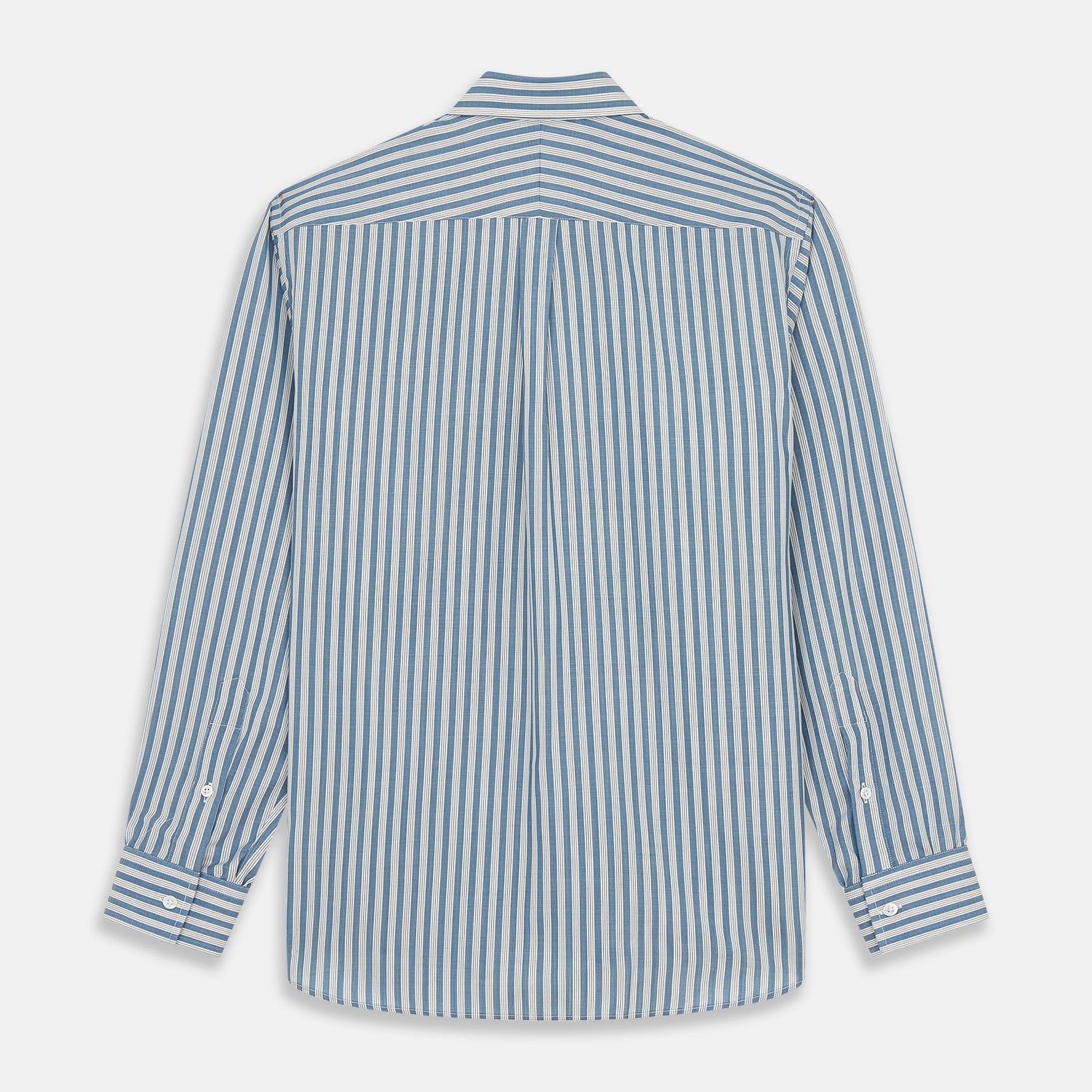 Pale Blue Multi Stripe Weekend Fit Wool Shirt with Derby Collar and 1 Button Cuffs