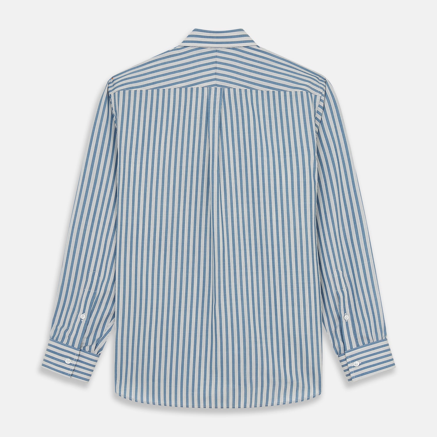 View 5 of product Pale Blue Multi Stripe Weekend Fit Wool Shirt with Derby Collar and 1 Button Cuffs