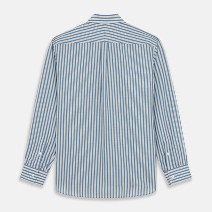 Pale Blue Multi Stripe Weekend Fit Wool Shirt with Derby Collar and 1 Button Cuffs Image 4
