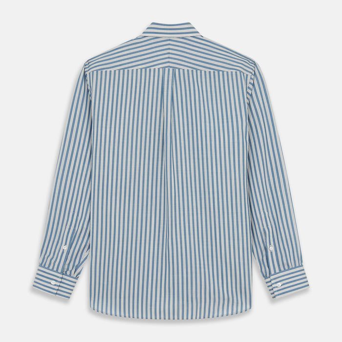 Pale Blue Multi Stripe Weekend Fit Wool Shirt with Derby Collar and 1 Button Cuffs Image 4