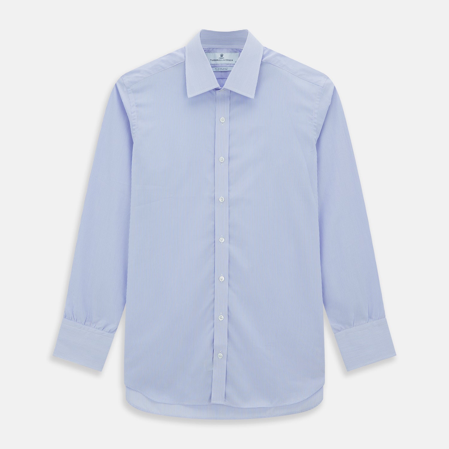 View 1 of product Blue and White Fine Bengal Stripe Sea Island Quality Cotton Shirt with T&A Collar and 3-Button Cuffs