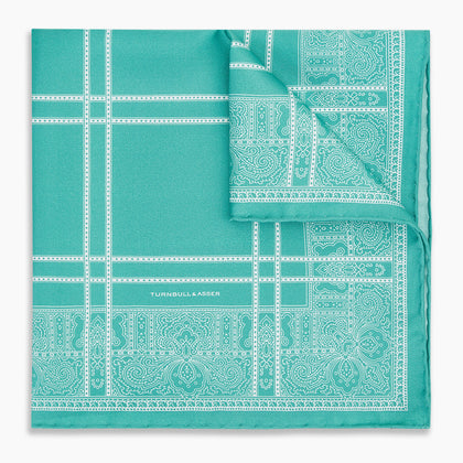 Turquoise Paisley Bandana Patterned Silk Pocket Square Image 5
